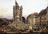 Dresden Canvas Paintings - The Ruins of the Old Kreuzkirche in Dresden
